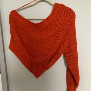 Unique bright orange one shoulder knit sweater